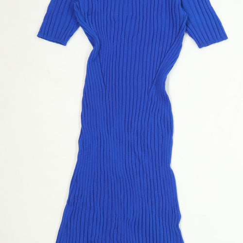 Marks & Spencer Womens Size 16 Striped Elastane Blend Blue Maxi Dress (Regular)