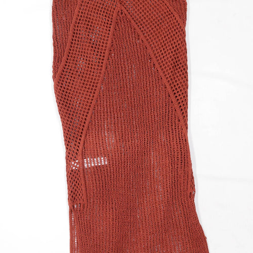Primark Womens Size 14-16 Textured Brown Open Knit Maxi Dress (Regular)