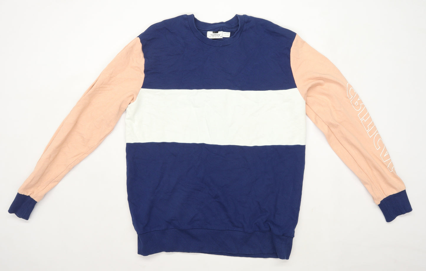 Topman Mens Size M Cotton Blend Striped Blue Sweatshirt
