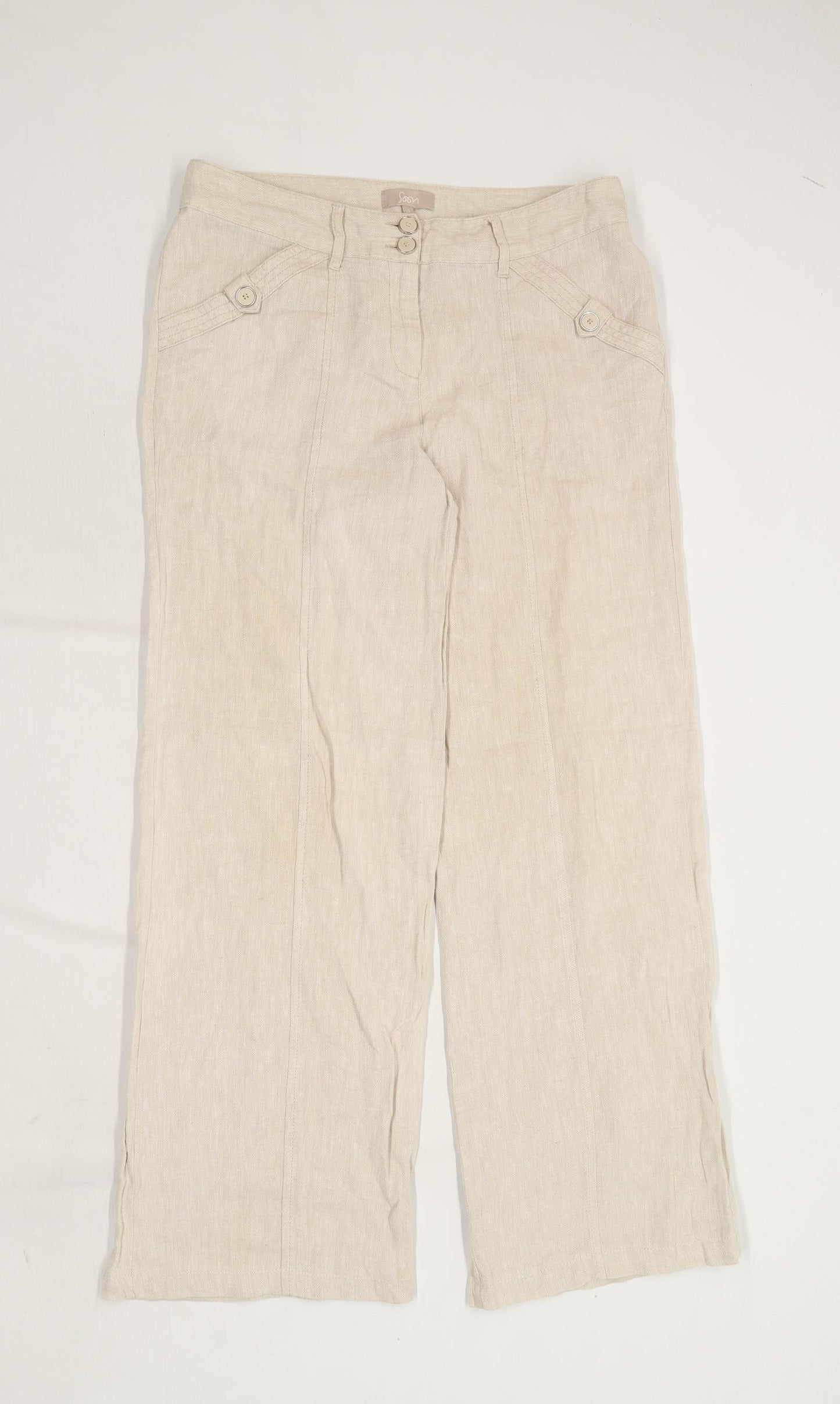 Womens Soon Beige Linen Blend Trousers Size 12/L30