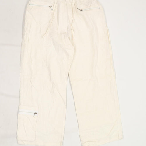 Womens Tonger White Linen Blend Cargo Trousers Size 20/L23
