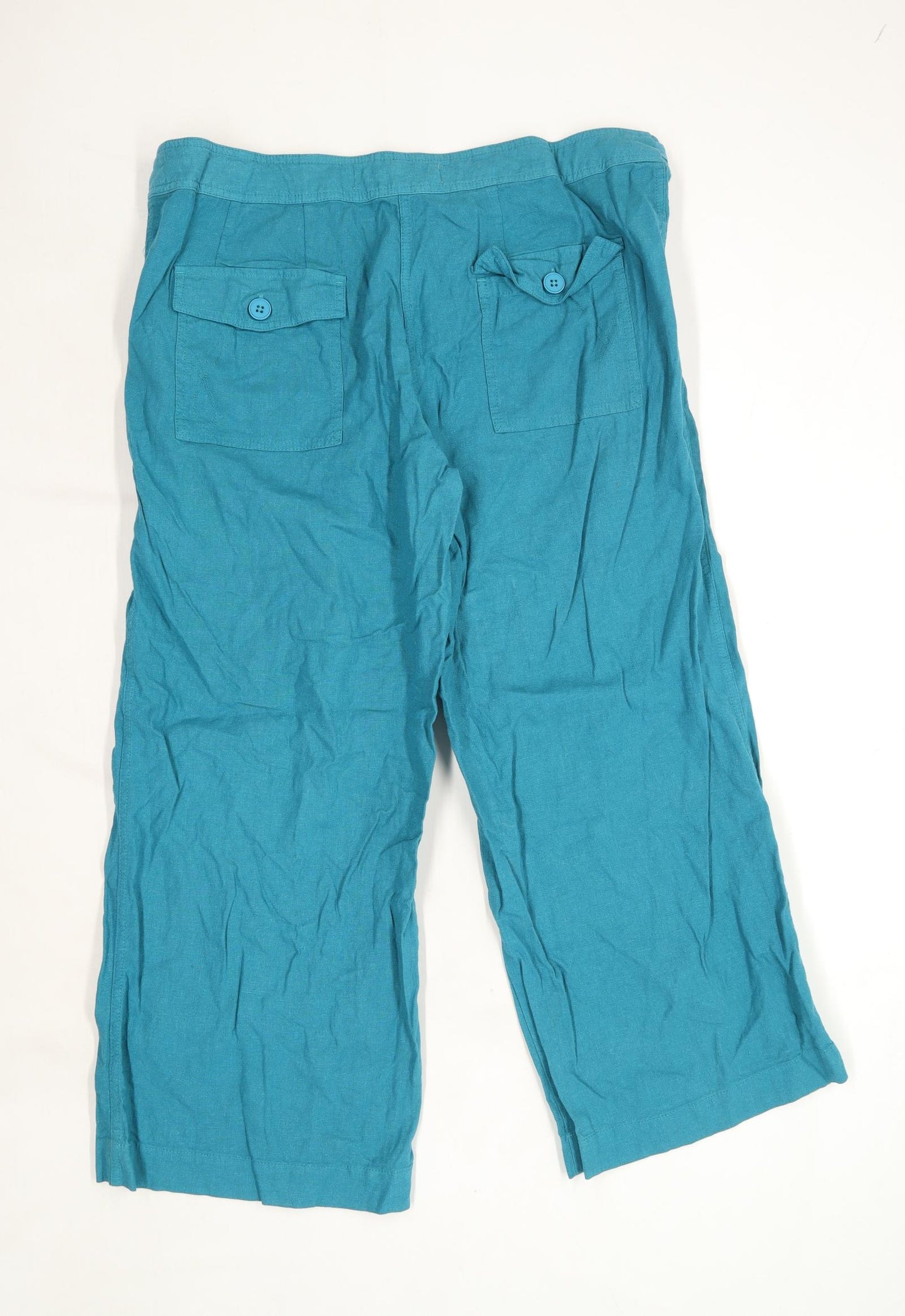 Womens South Turquoise Linen Blend Trousers Size 18/L26