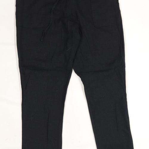 Womens Marks & Spencer Black Linen Blend Trousers Size 12/L27