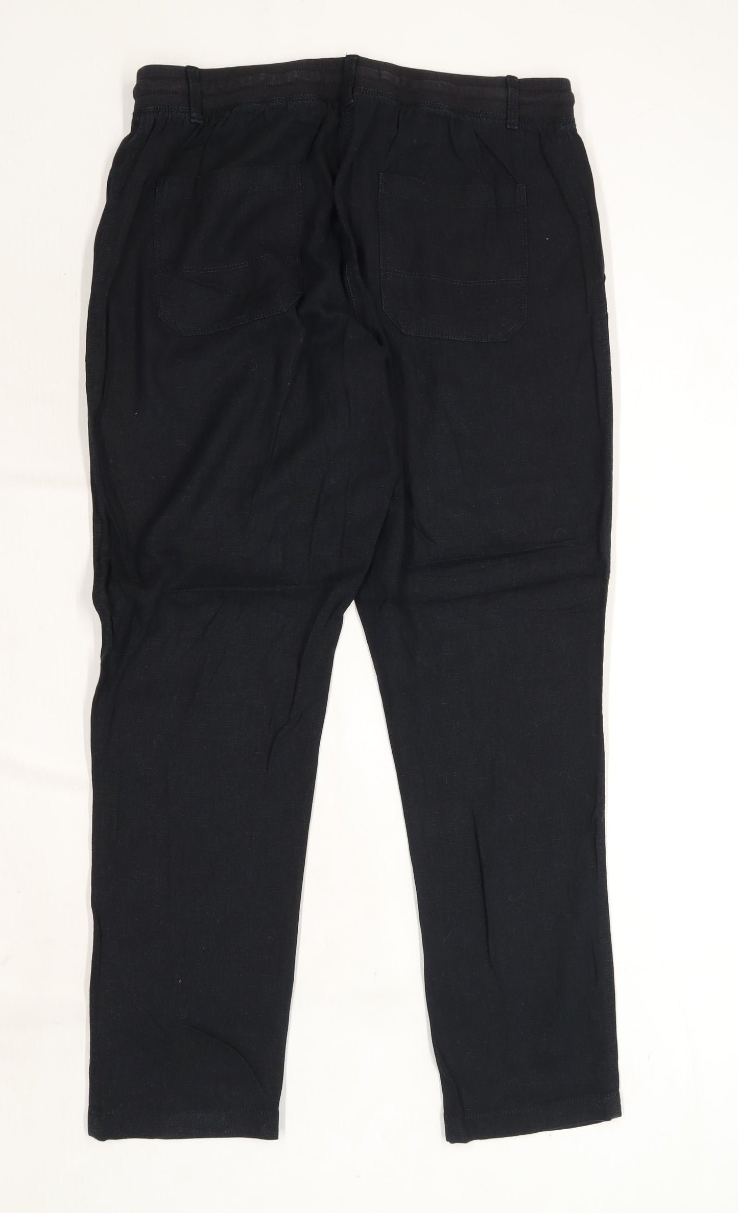 Womens Marks & Spencer Black Linen Blend Trousers Size 12/L27