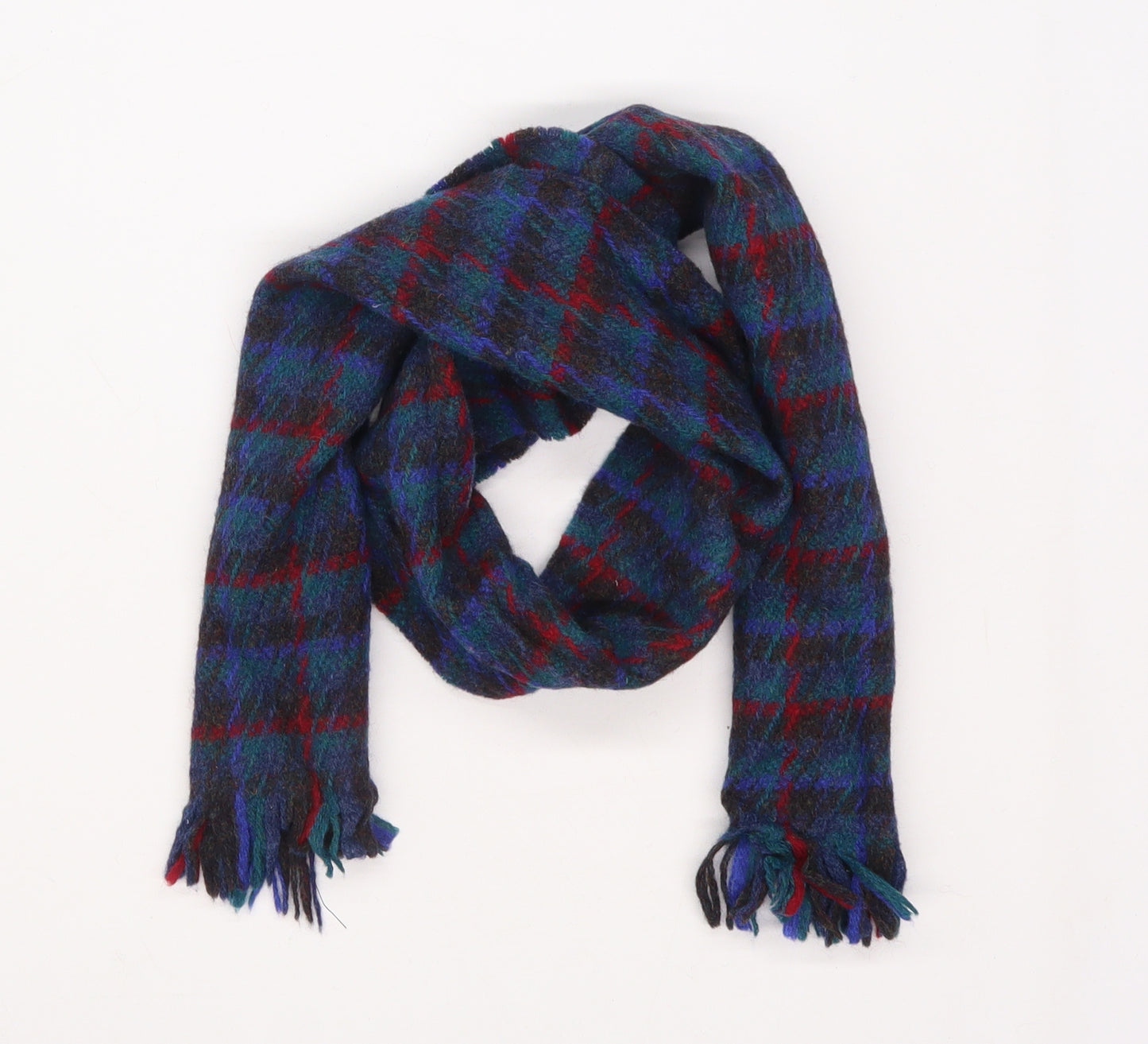 Preworn Boys Blue Check Knit Scarf  One Size