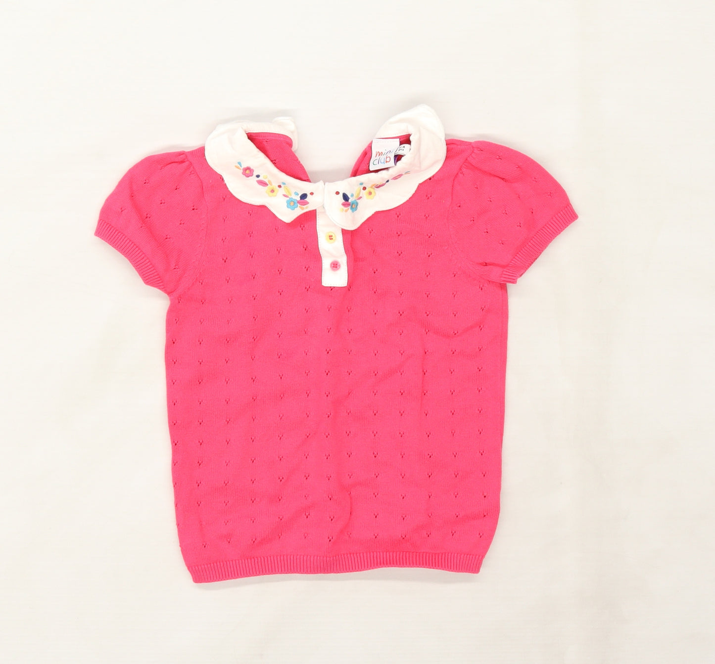 Mini Club Girls Pink Floral Knit Pullover Jumper Size 3-4 Years  - embroidered neckline