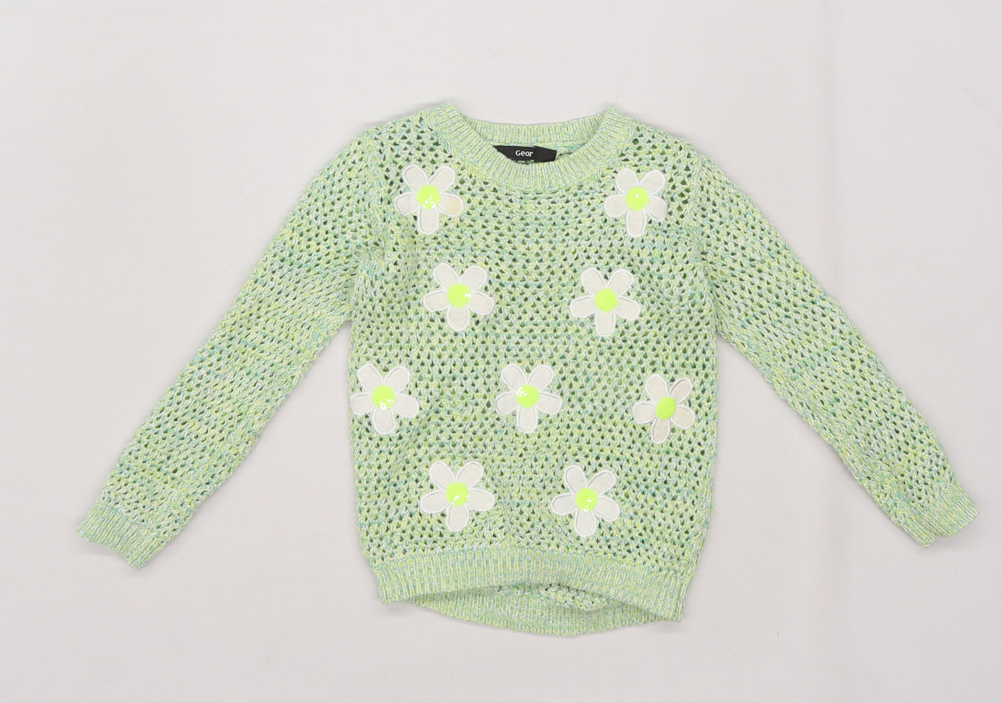 George Girls Green Floral Knit Pullover Jumper Size 4-5 Years