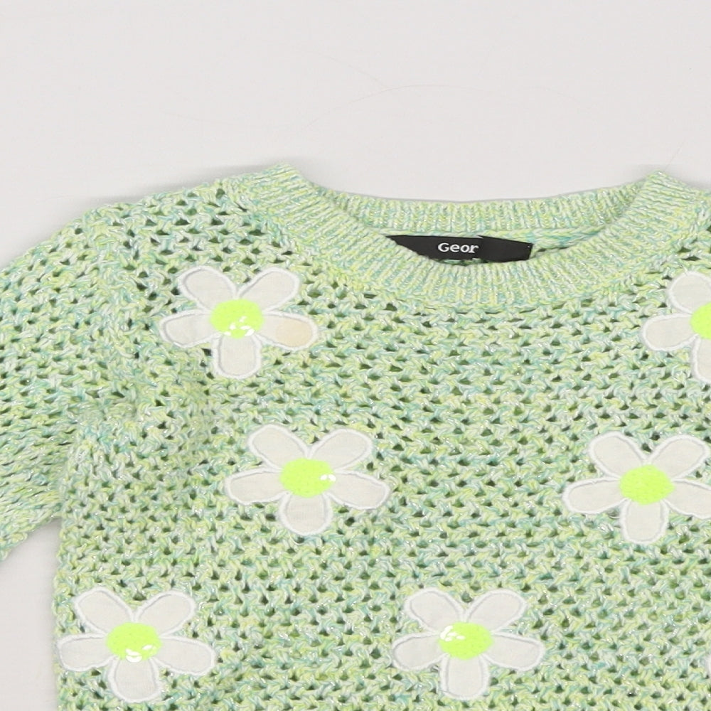 George Girls Green Floral Knit Pullover Jumper Size 4-5 Years