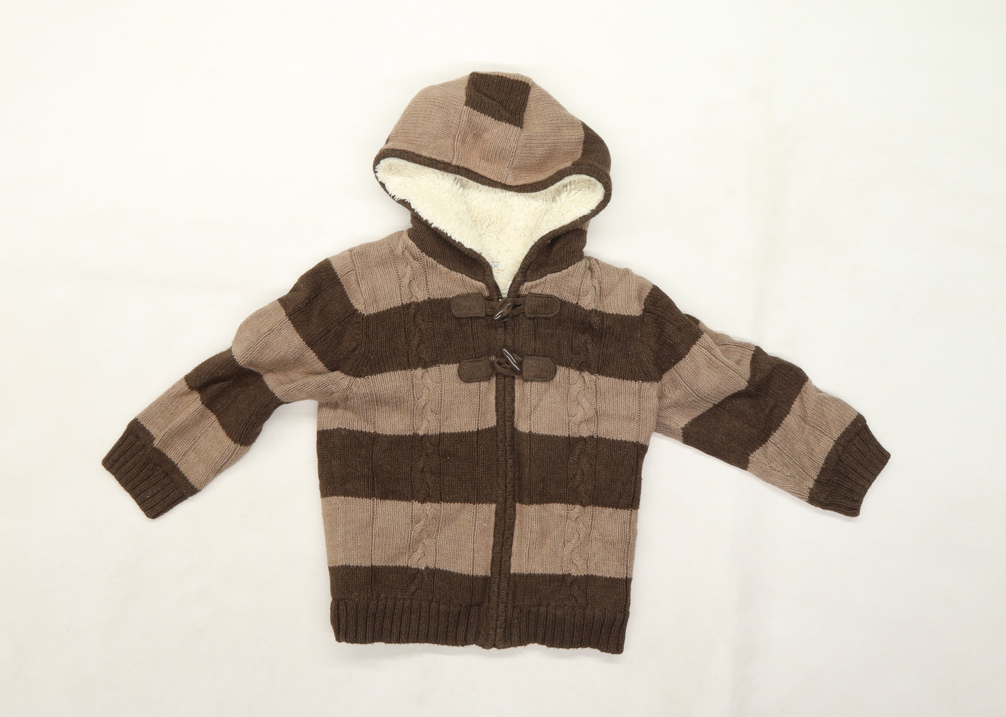 Marks and Spencer Boys Brown Striped Knit Cardigan Jumper Size 4-5 Years