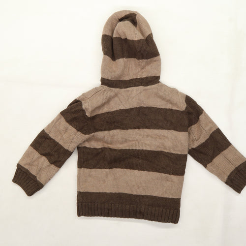 Marks and Spencer Boys Brown Striped Knit Cardigan Jumper Size 4-5 Years