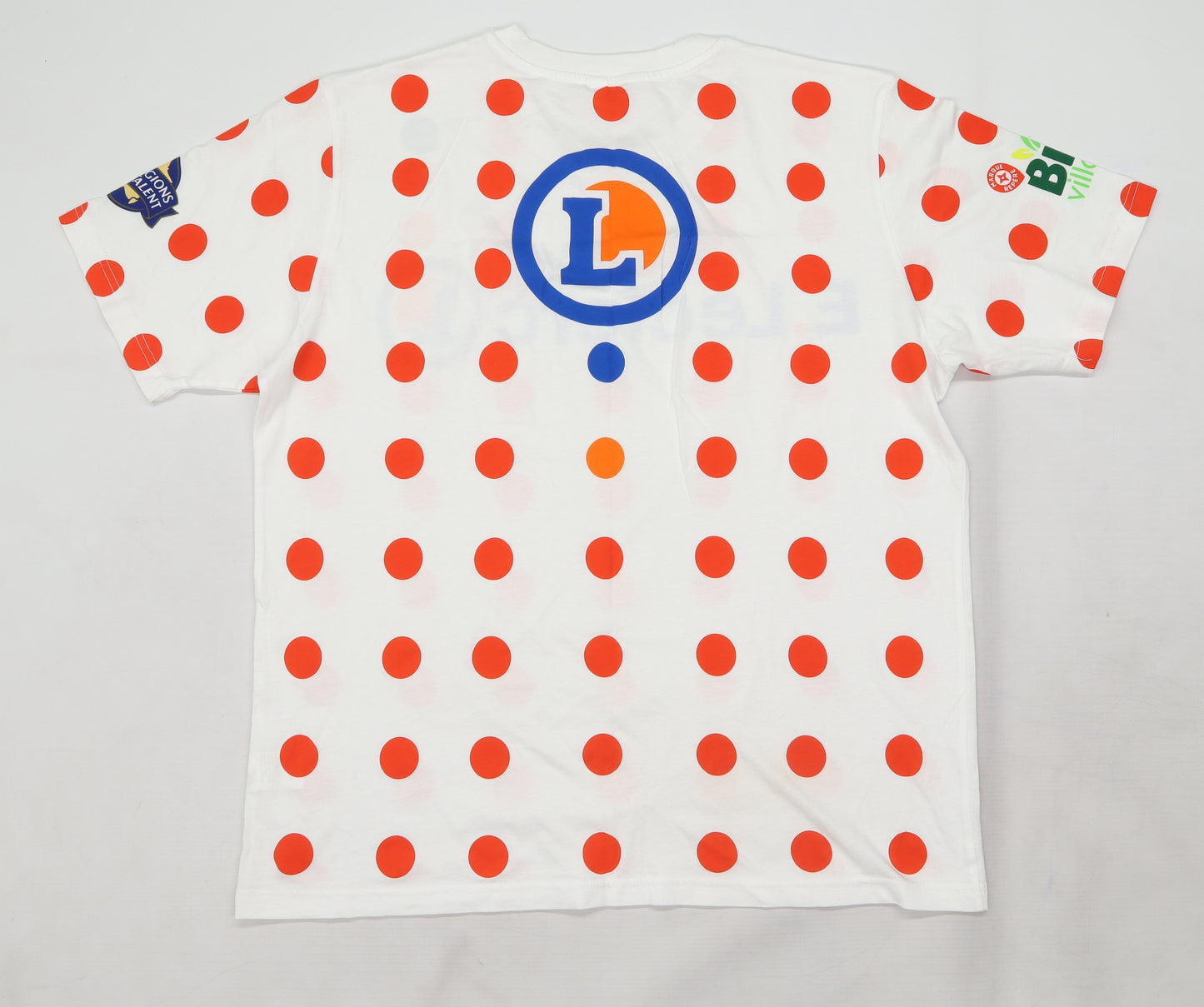 E. Leclerc Mens White Polka Dot Jersey  T-Shirt Size L