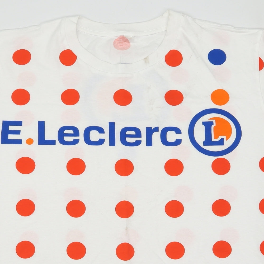 E. Leclerc Mens White Polka Dot Jersey  T-Shirt Size L