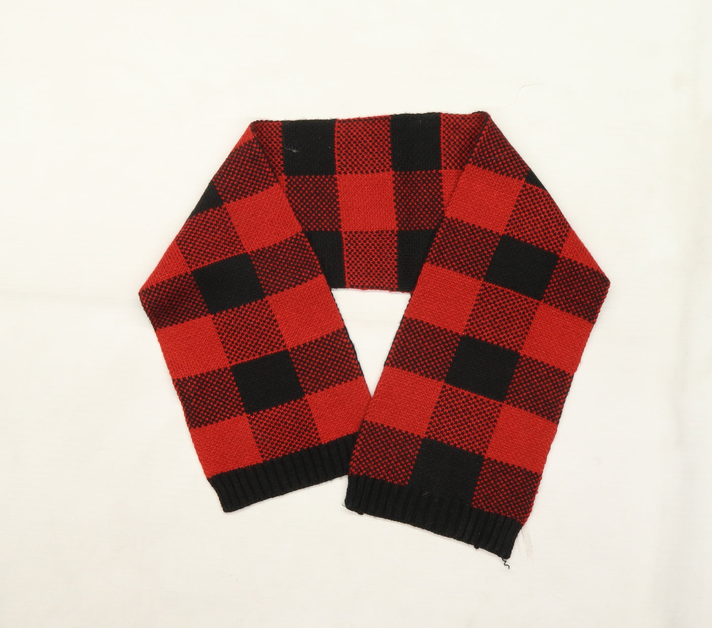 Preworn Boys Red Check Knit Scarf  One Size