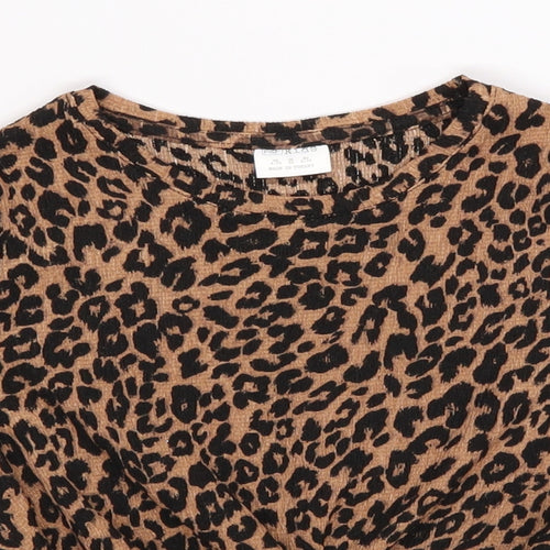 F&F Girls Brown Animal Print Rayon Pullover Blouse Size 6-7 Years