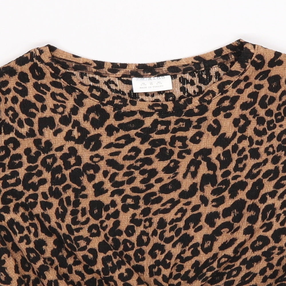 F&F Girls Brown Animal Print Rayon Pullover Blouse Size 6-7 Years