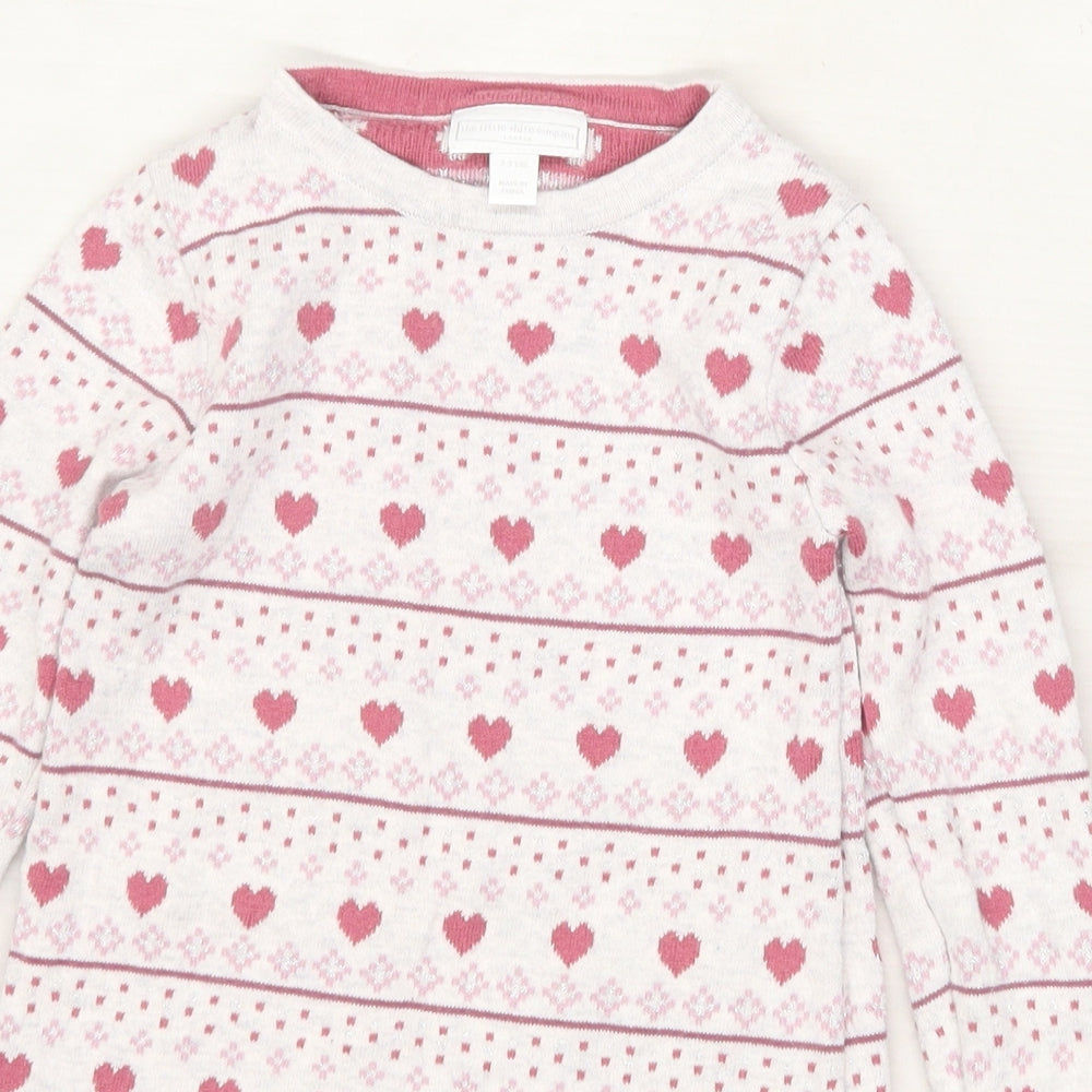 White Company Girls Grey Geometric Knit Jumper Dress  Size 2-3 Years  - Hearts