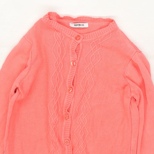 Pep&Co Girls Orange  Knit Cardigan Jumper Size 6-7 Years  - Coral