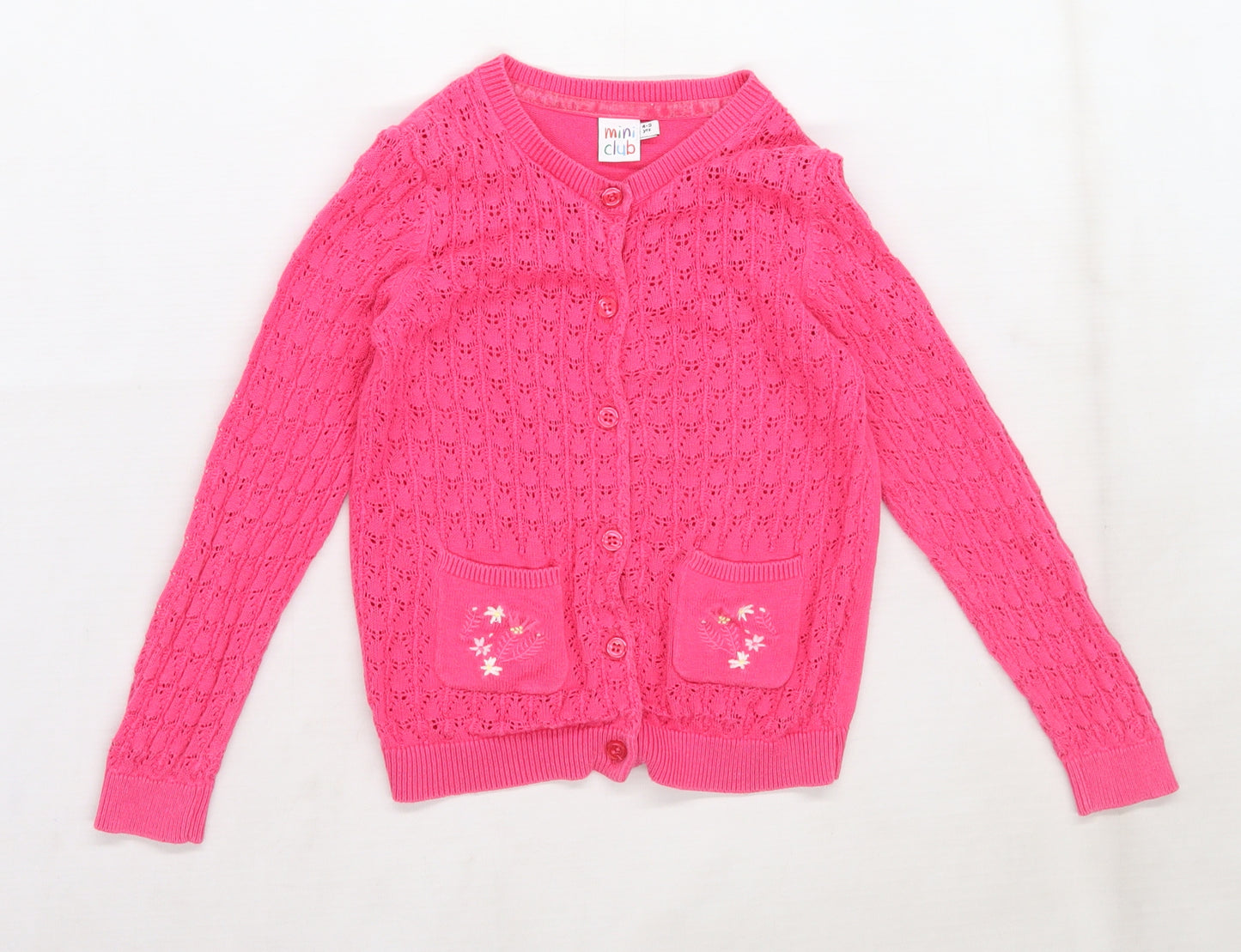 Mini Boden Girls Pink Floral Knit Cardigan Jumper Size 4-5 Years