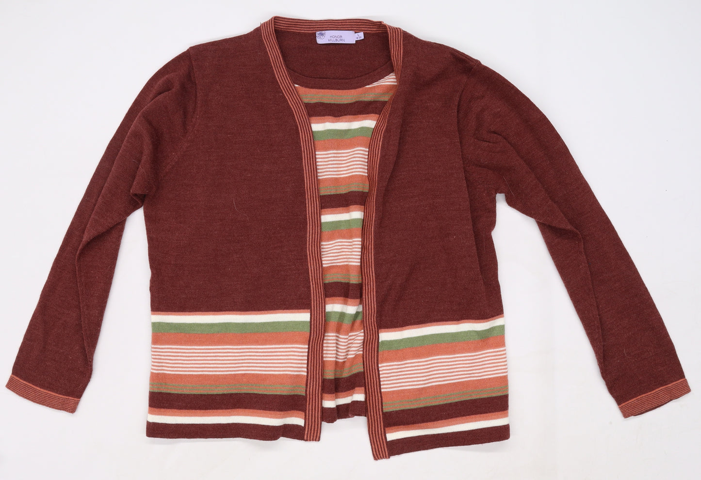 Honour Womens Red Striped  Cardigan Jumper Size 18