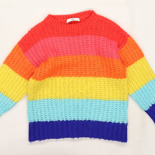 Marks and Spencer Girls Multicoloured Striped Knit Pullover Jumper Size 7-8 Years