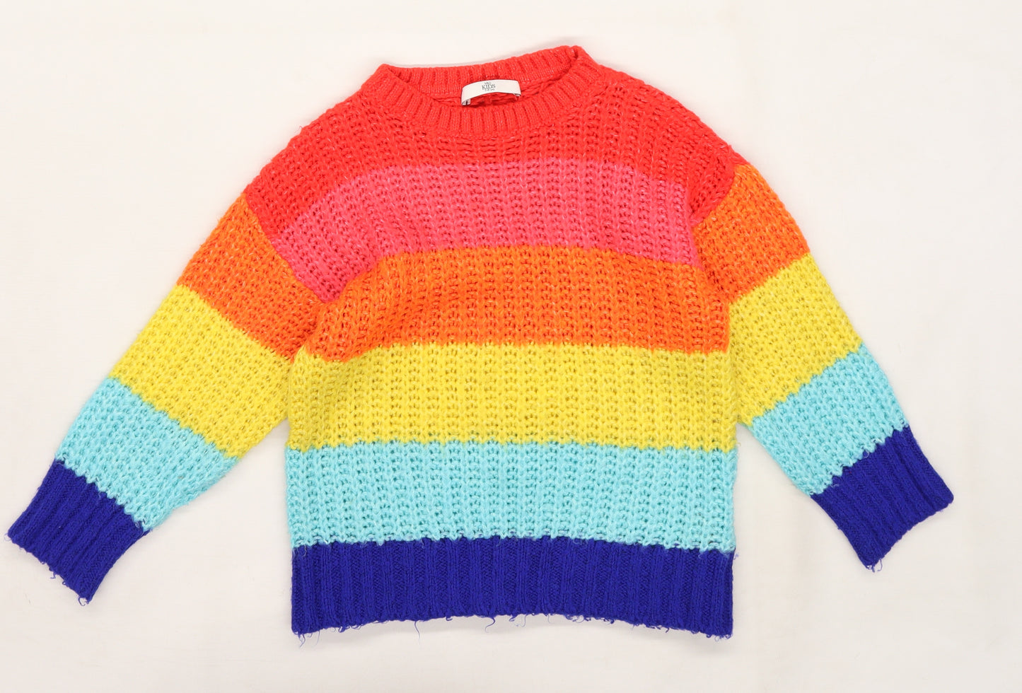 Marks and Spencer Girls Multicoloured Striped Knit Pullover Jumper Size 7-8 Years