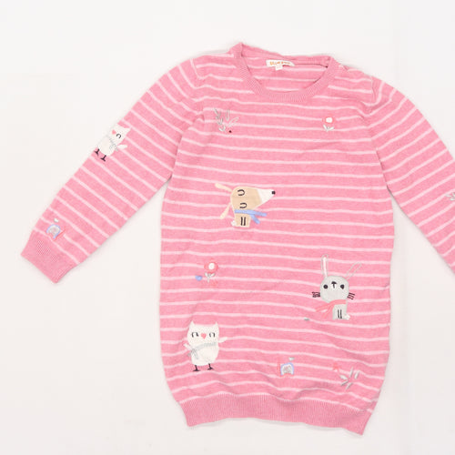 Bluezoo Girls Pink Striped Knit Jumper Dress  Size 5-6 Years  - Animals