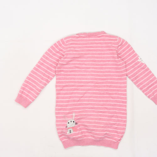 Bluezoo Girls Pink Striped Knit Jumper Dress  Size 5-6 Years  - Animals