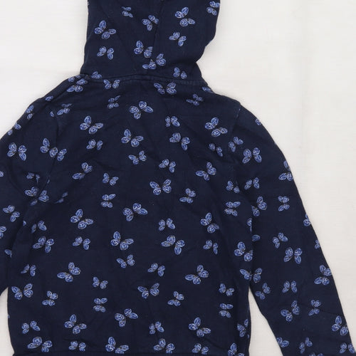 H&M Girls Blue Floral Jersey Full Zip Hoodie Size 6-7 Years  - butterfly