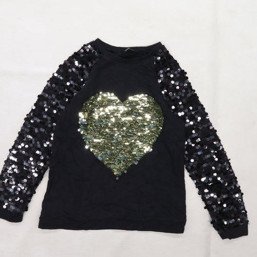 George Girls Black  Jersey Pullover Jumper Size 10-11 Years  - Heart
