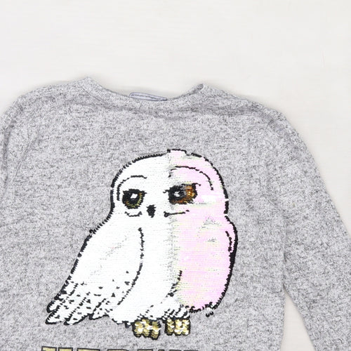 Harry Potter Girls Grey  Knit Pullover Jumper Size 9-10 Years  - hedwig owl