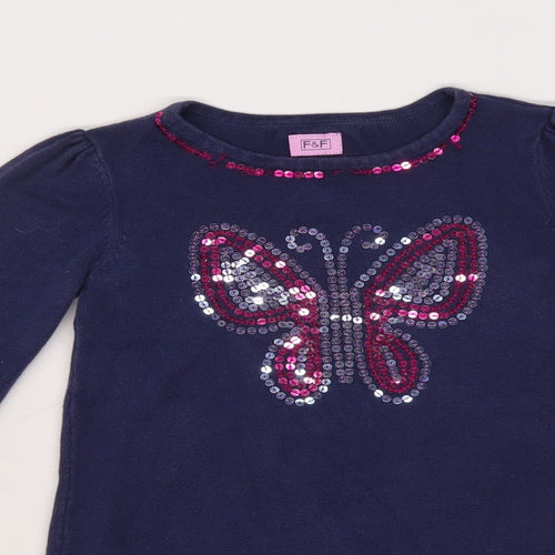 F&F Girls Blue   Pullover Jumper Size 4-5 Years  - Butterfly