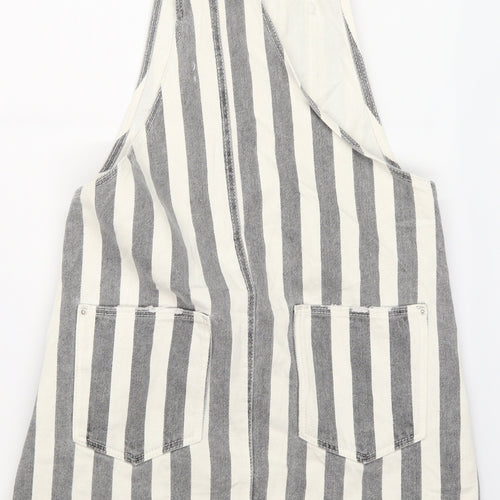 Zara Girls Grey Striped Denim Pinafore/Dungaree Dress  Size 11-12 Years