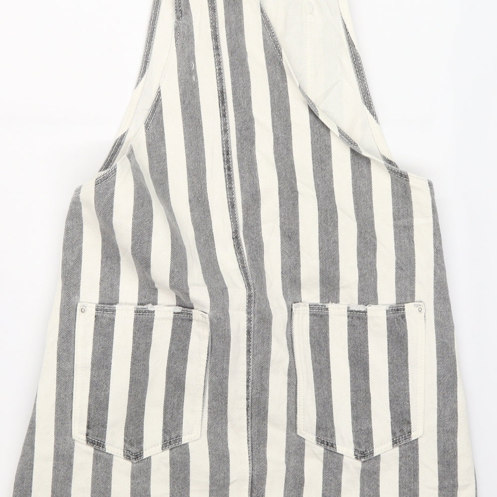 Zara Girls Grey Striped Denim Pinafore/Dungaree Dress  Size 11-12 Years