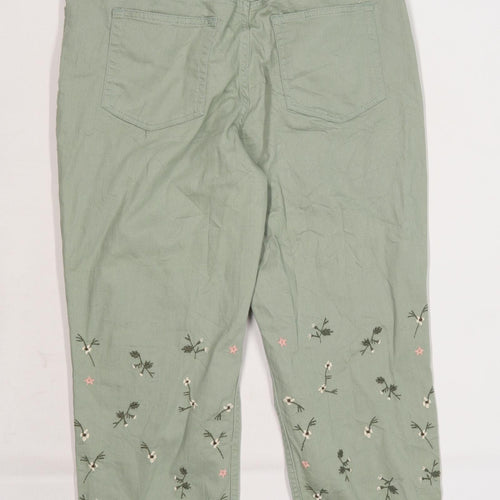 TU Womens Green Floral Denim Cropped Jeans Size 12 L25 in