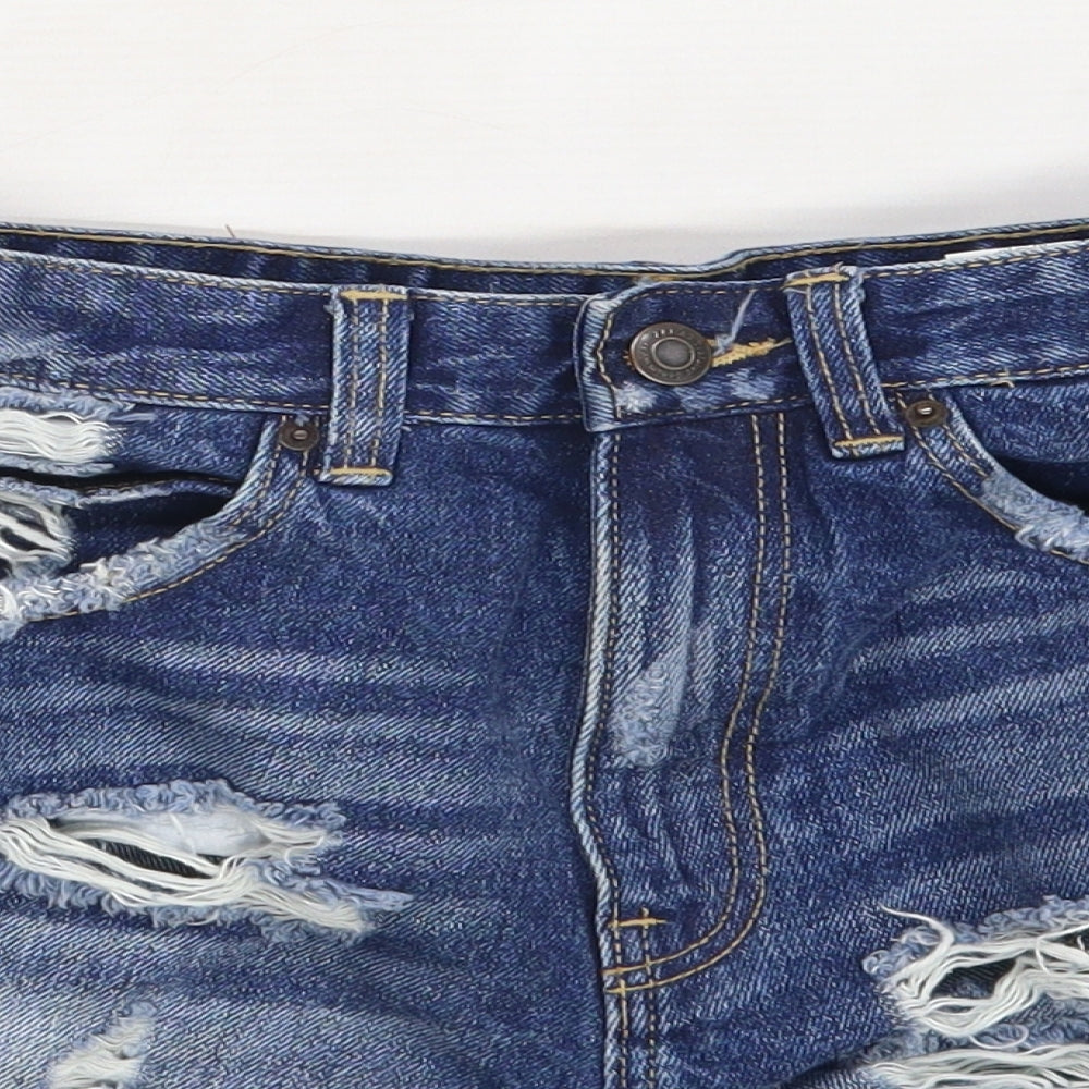 Zara Womens Blue  Denim Hot Pants Shorts Size 6 - Distressed