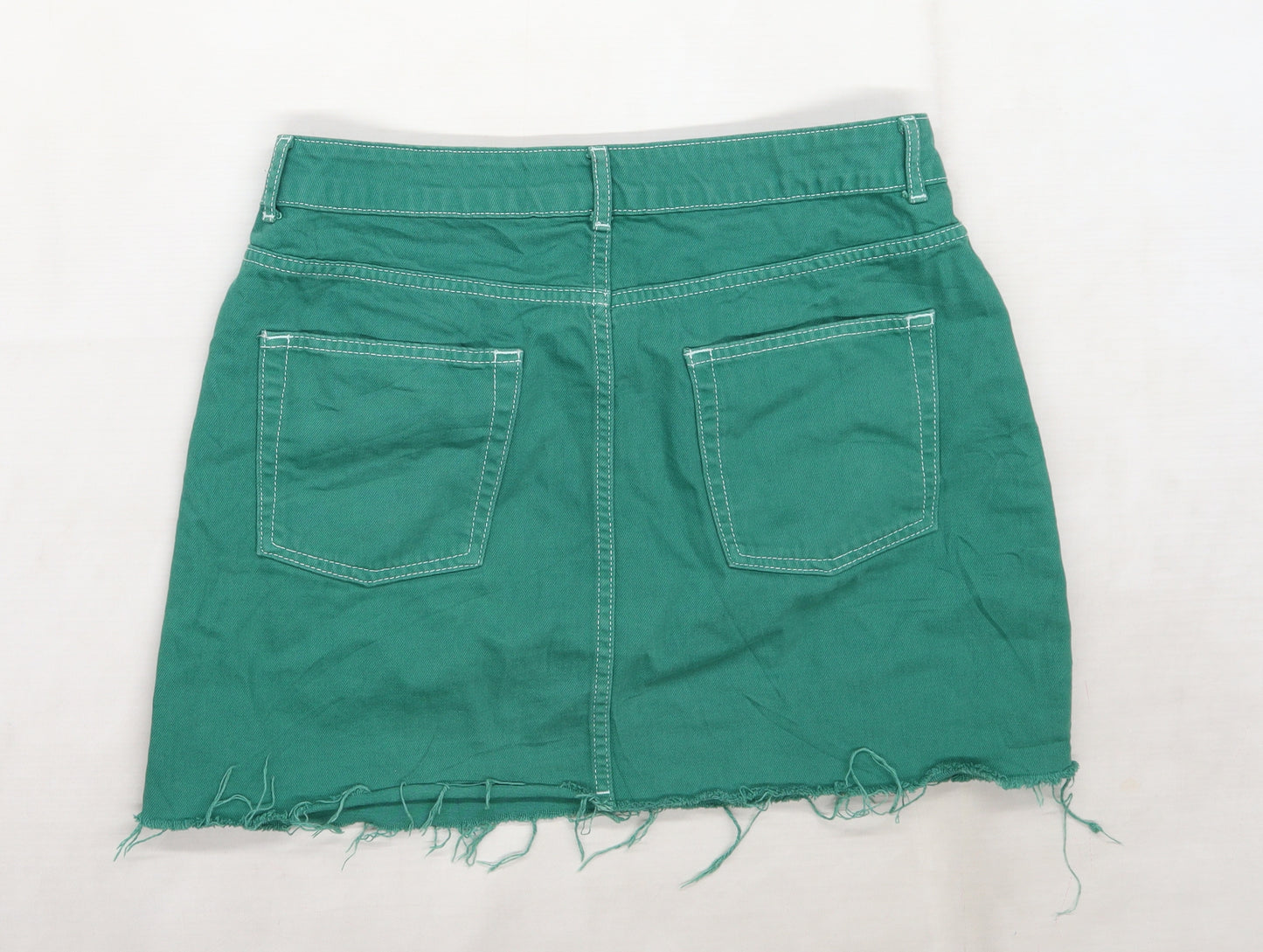 Topshop Womens Green  Denim Mini Skirt Size 14  - Distressed hem