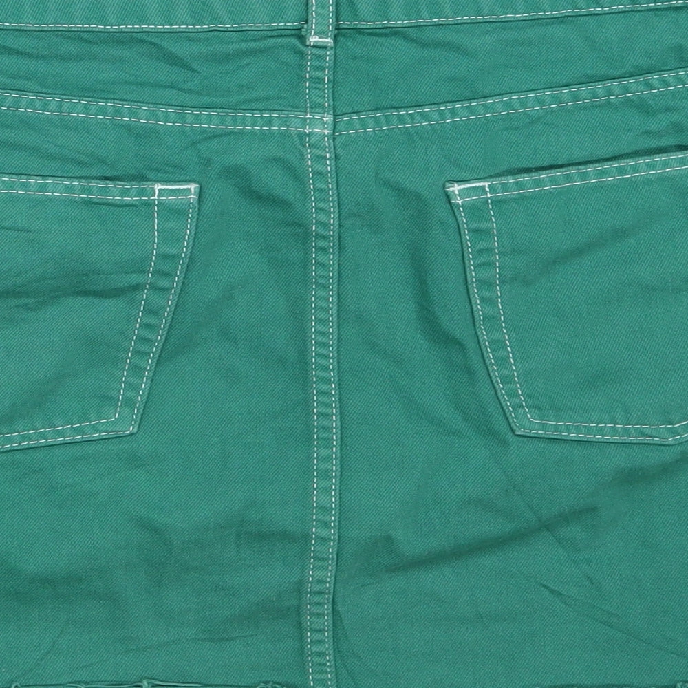 Topshop Womens Green  Denim Mini Skirt Size 14  - Distressed hem