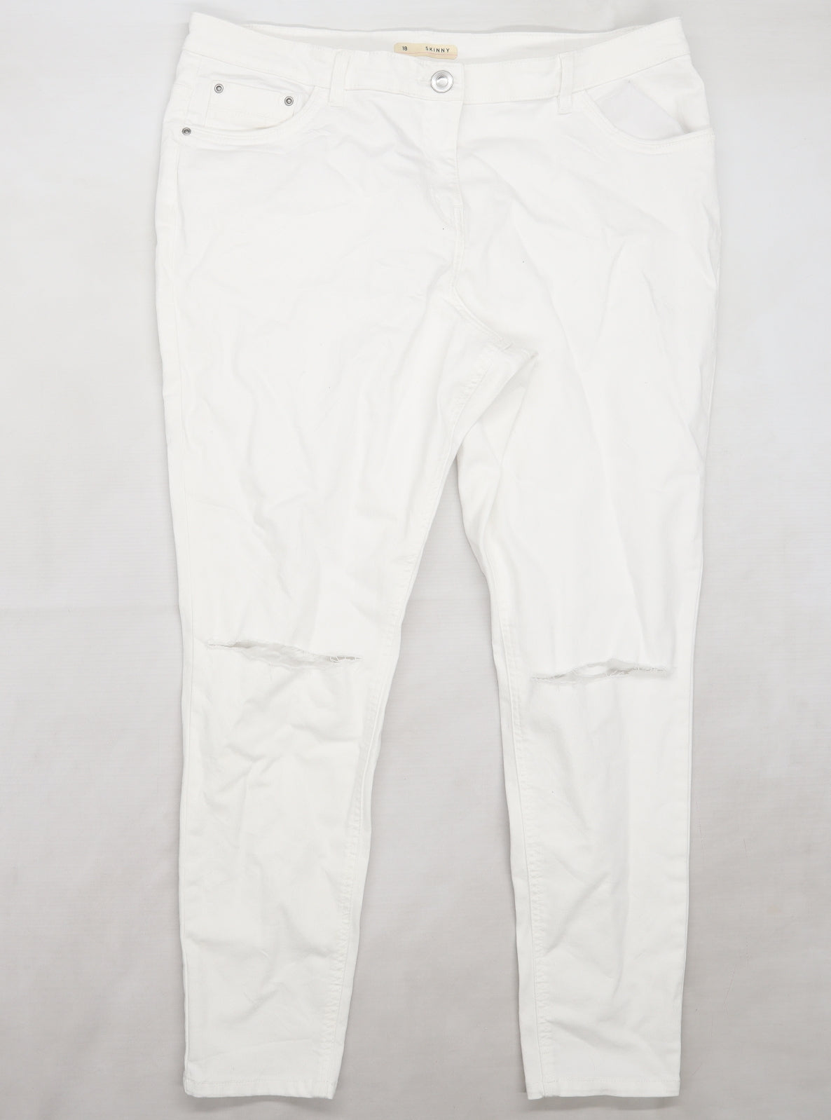 Nutmeg Womens White  Denim Skinny Jeans Size 18 L26 in - Ripped knees