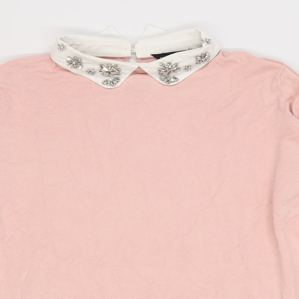 Pink sweater with deals embellished collar