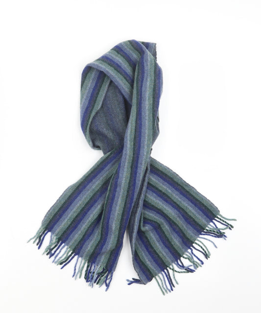 Marks and Spencer Mens Blue Striped Wool Scarf  One Size