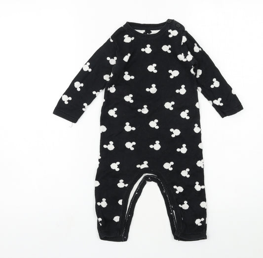 George Baby Black Geometric 100% Cotton Babygrow One-Piece Size 9-12 Months