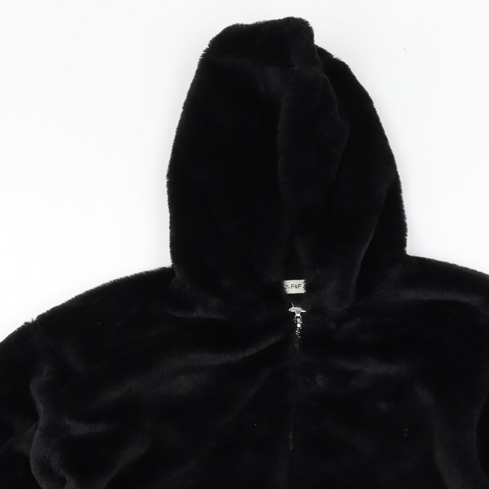 F&F Girls Black  Polyester Full Zip Hoodie Size 10-11 Years  Zip