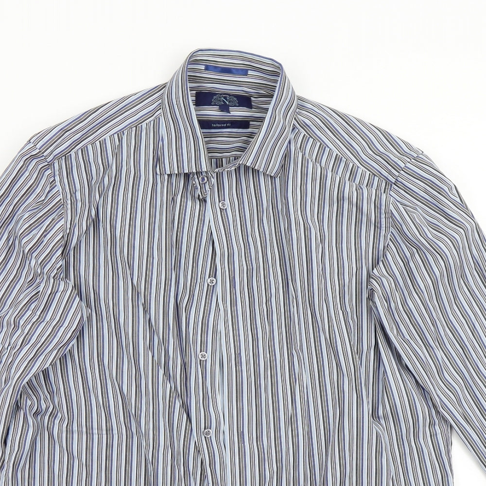 NEXT Mens Multicoloured Striped Cotton  Dress Shirt Size 16 Collared Button