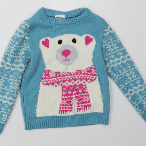 lily&dan Girls Blue Geometric Acrylic Pullover Sweatshirt Size 4-5 Years  Pullover - Polar Bear