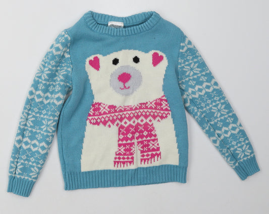 lily&dan Girls Blue Geometric Acrylic Pullover Sweatshirt Size 4-5 Years  Pullover - Polar Bear