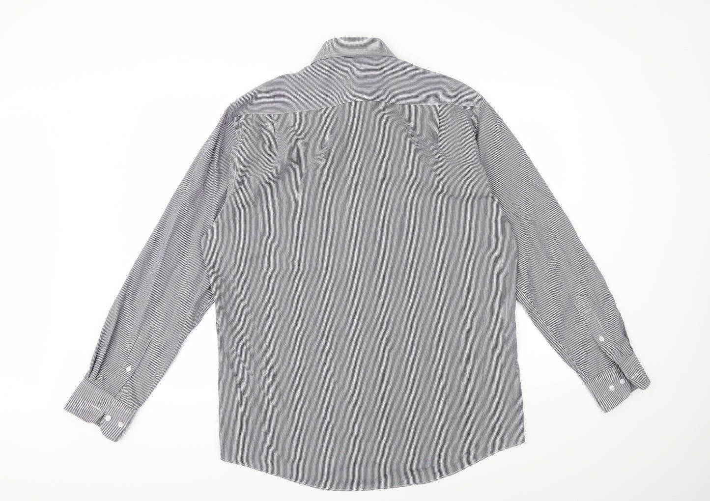 Thomas Nash Mens Blue Striped   Dress Shirt Size 16