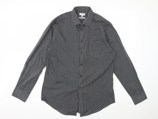 F&F Mens Black Striped   Dress Shirt Size 15.5