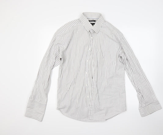 Kent Mens White Striped   Dress Shirt Size 16