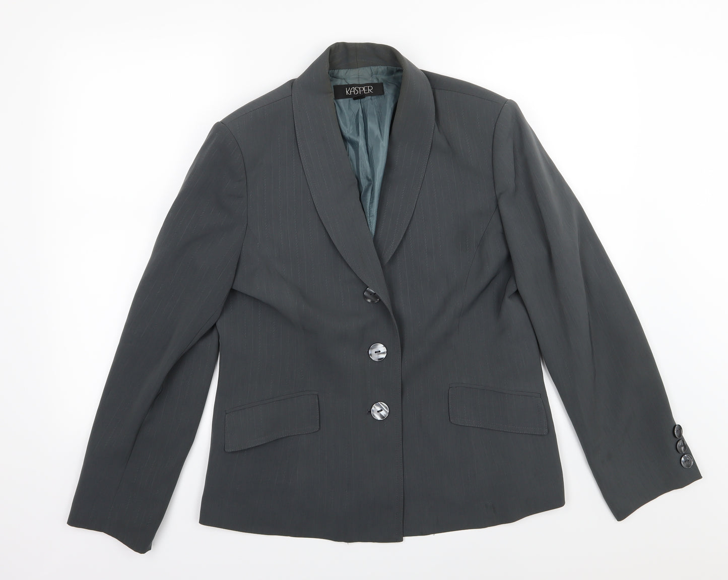 Kasper Womens Grey Striped Rayon Jacket Suit Jacket Size 12