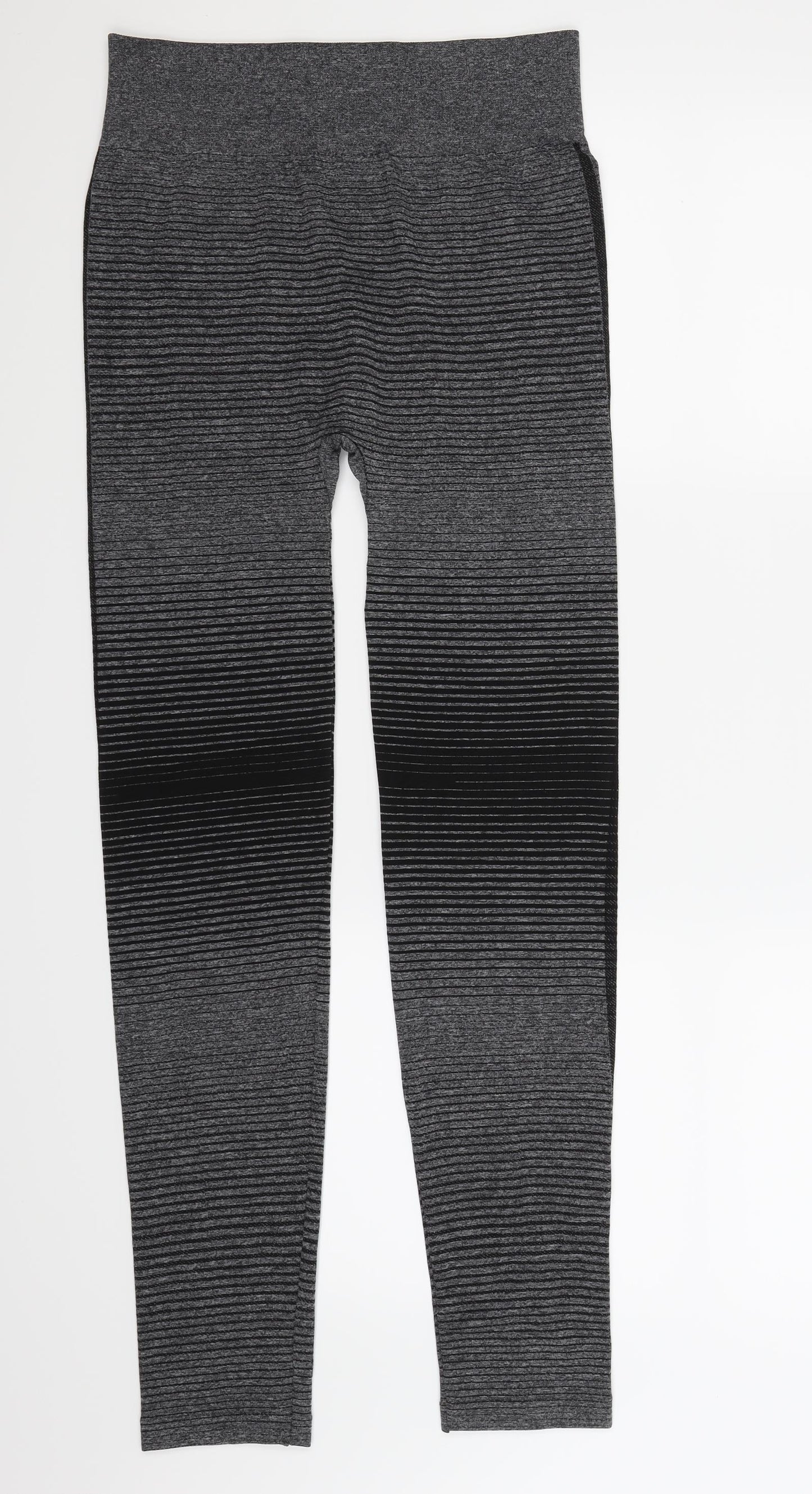 Preworn Womens Grey Striped  Compression Leggings Size 10 L28 in